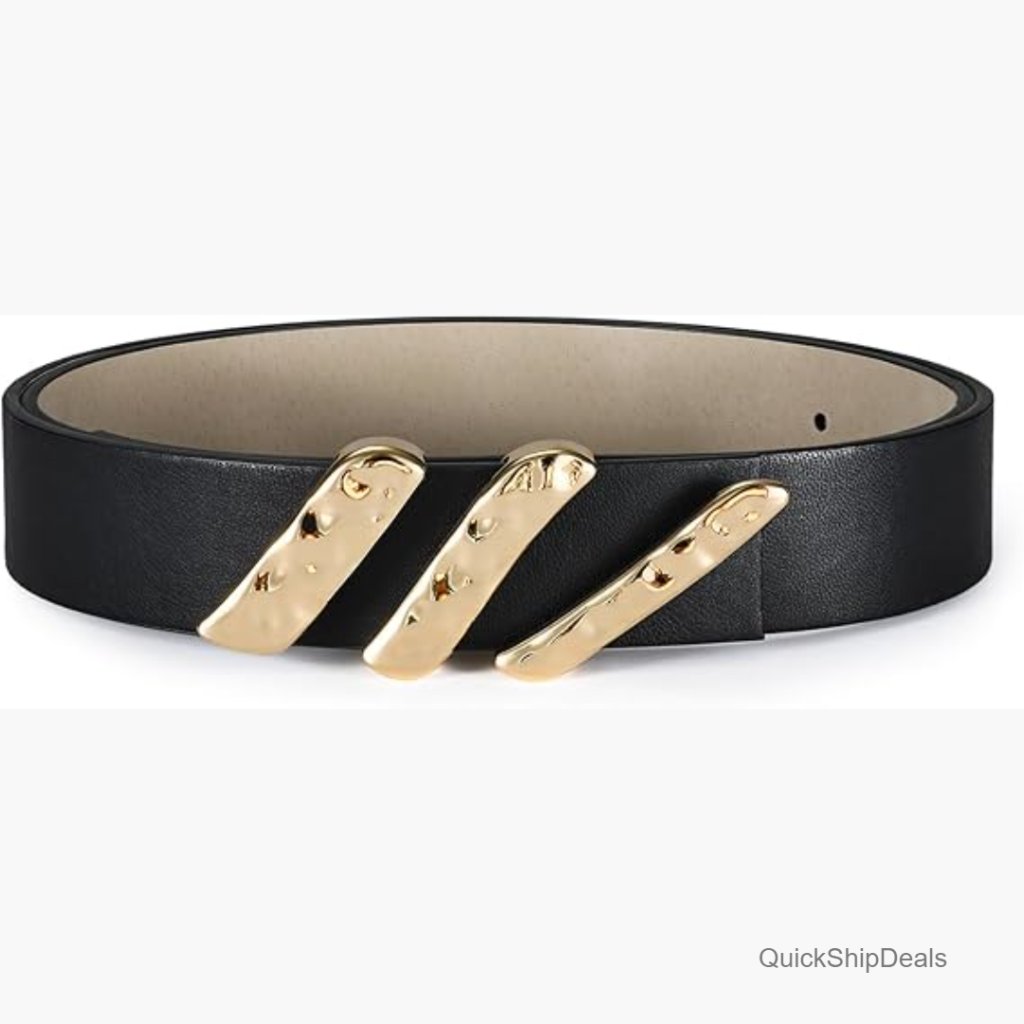 Genuine Leather Belt With Gold Metal Buckle For Women